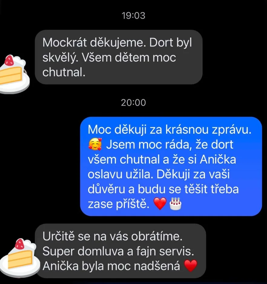 Hodnocení zákazníka Halu Dorty – dort všem dětem chutnal Skutečné hodnocení zákazníka – dort všem dětem moc chutnal | Halu Dorty