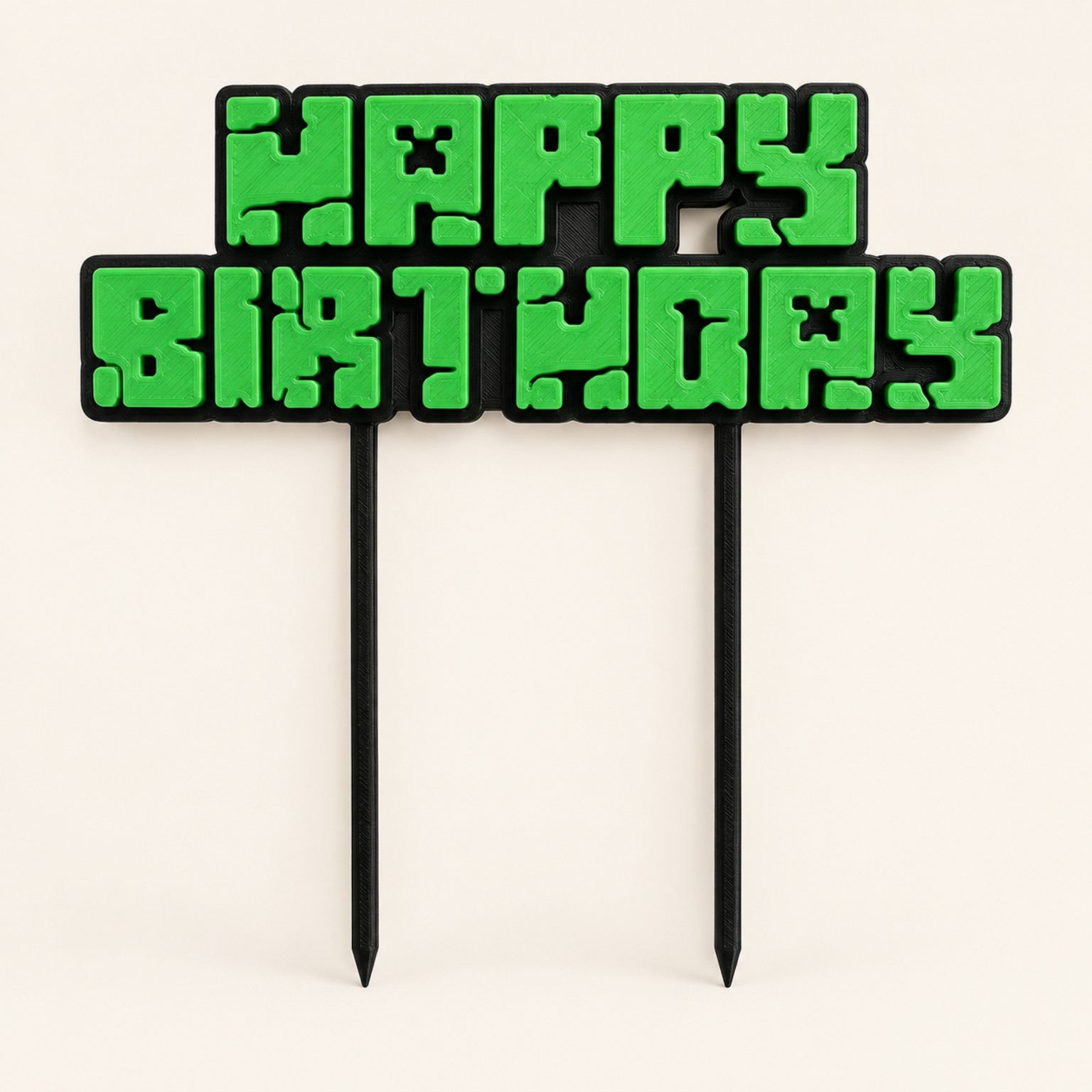 Zelený Minecraft Happy Birthday zápich na dort